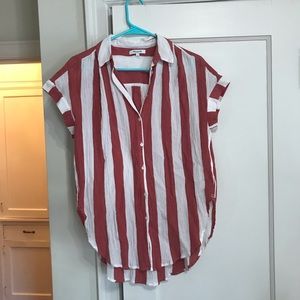 Madewell red and white striped short sleeve blouse